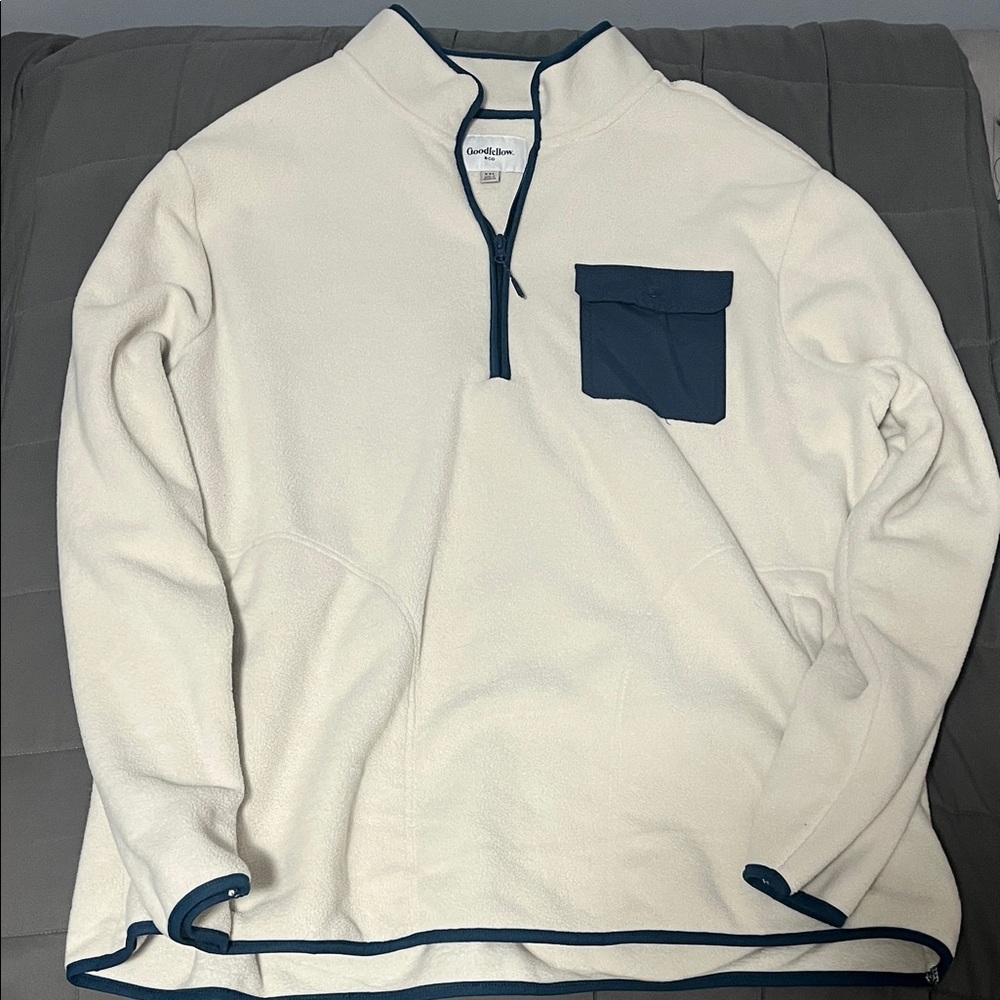 Goodfellow & Co Off-White Zip-Up Sweater with Dark Blue Accents